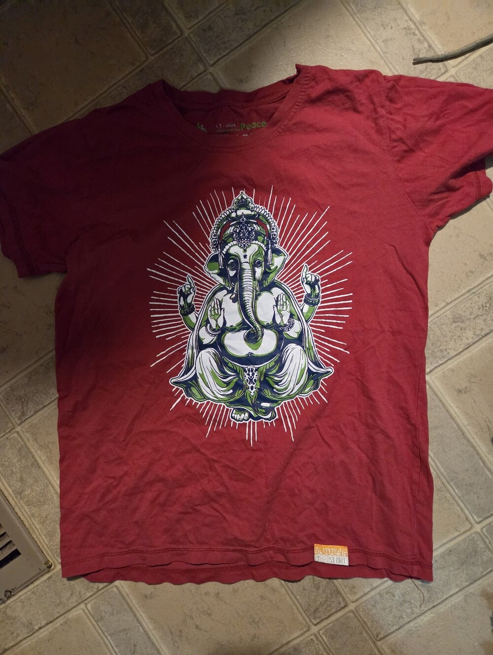 Men's Red Short-Sleeve Graphic Tee with Ganesha Design